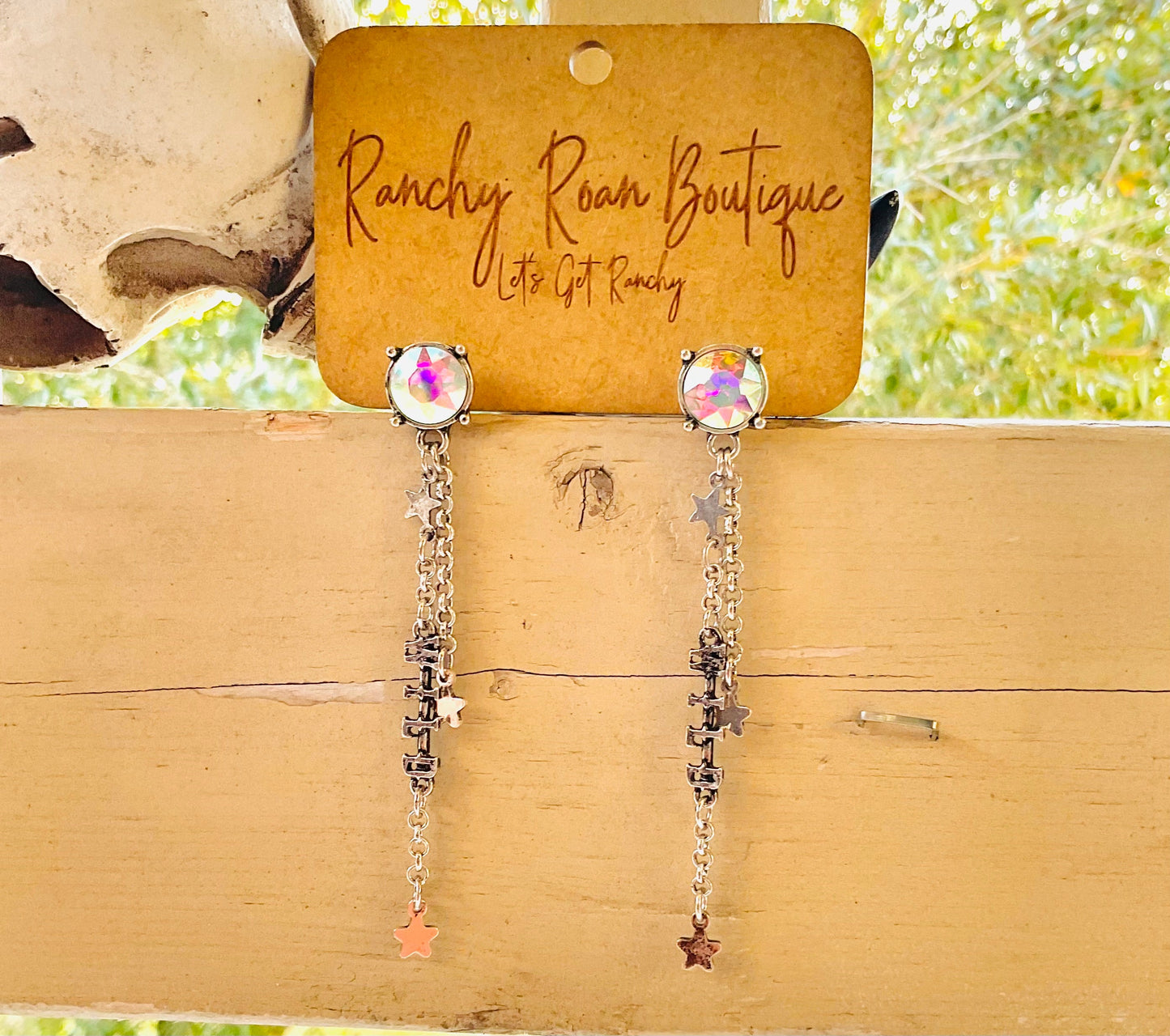 Western Wild Typography Stud Earrings with Star Drop