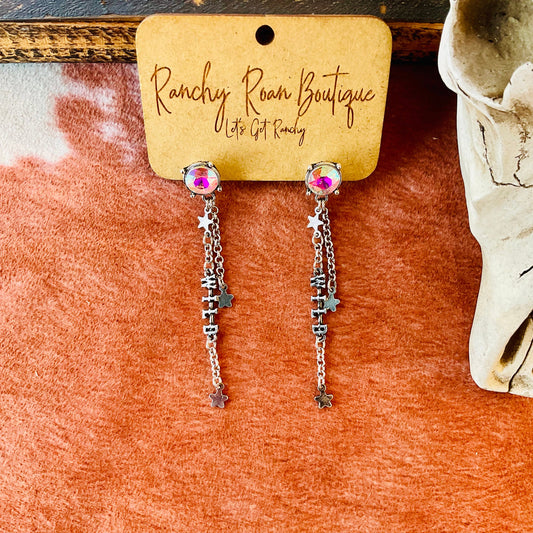 Western Wild Typography Stud Earrings with Star Drop