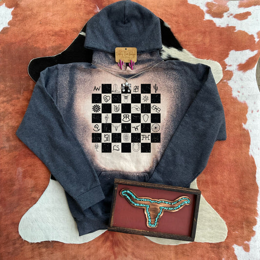 Western Symbols Checkered Hoodie