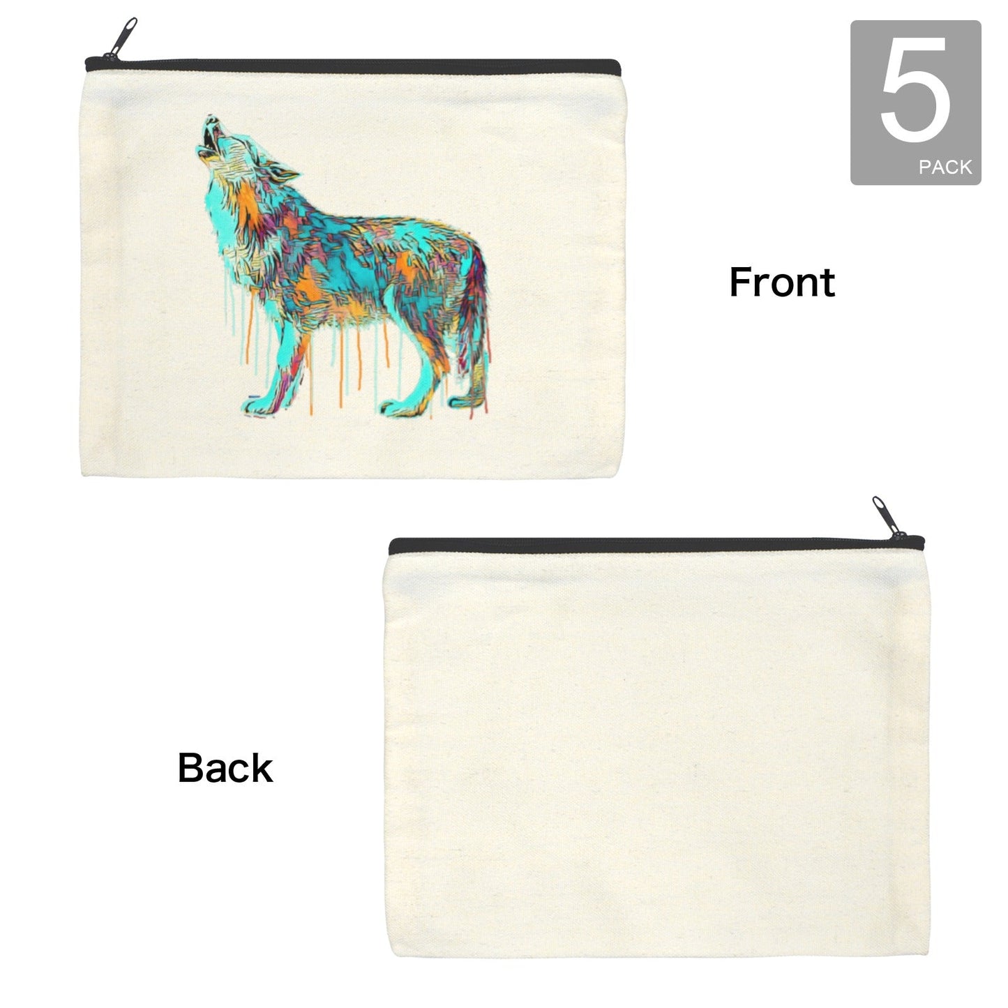 Watercolor Wolf Cosmetic Bag Pack of 5 Made in America
