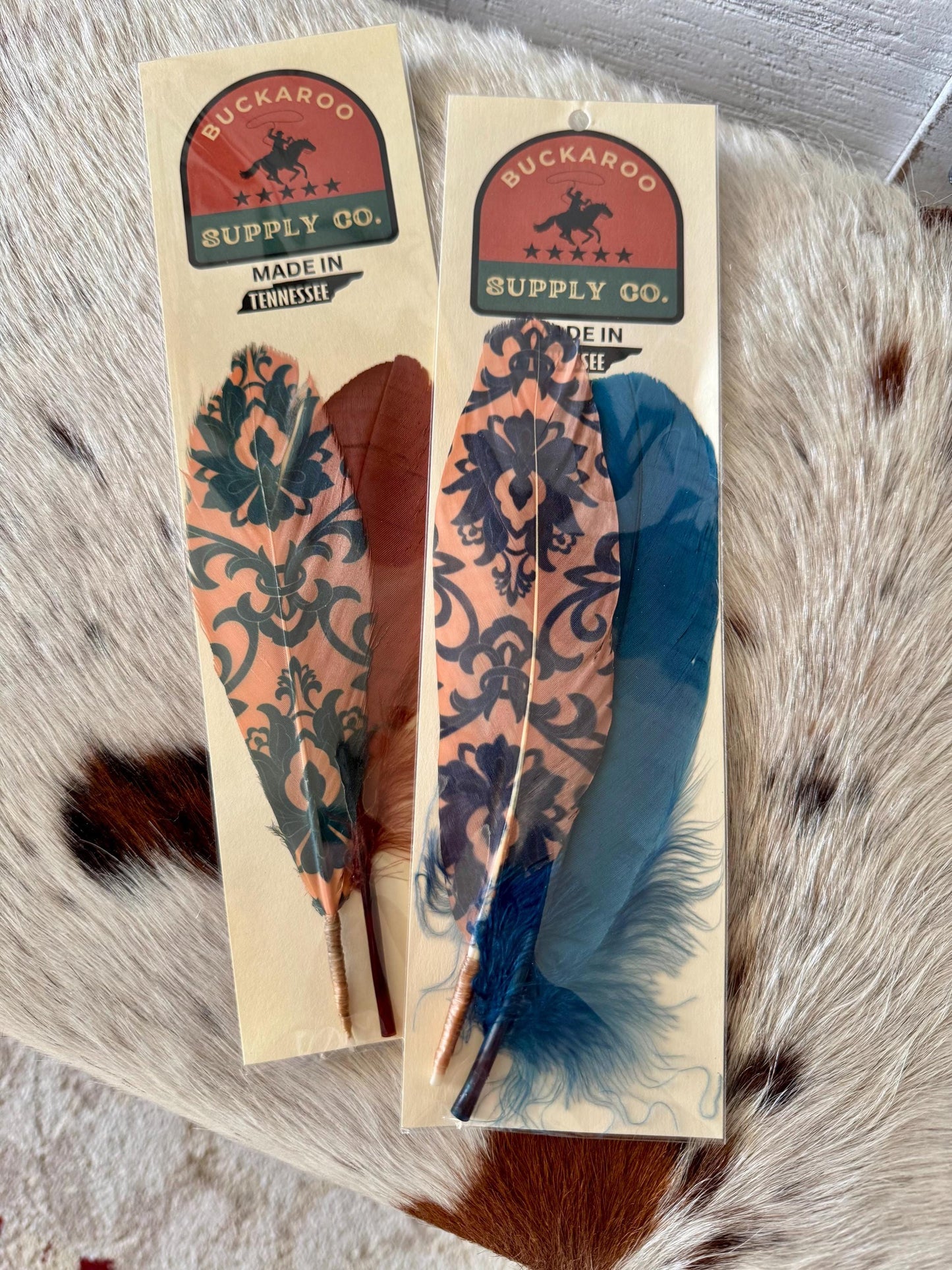 Deep Blue Scroll Western Hat Feather