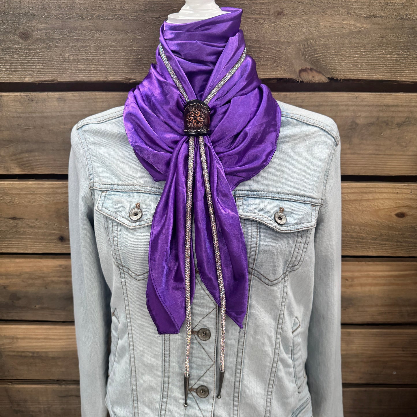 35X35" Solid Purple Wild Rag / Scarf - Leather Slide and Bolo Tie