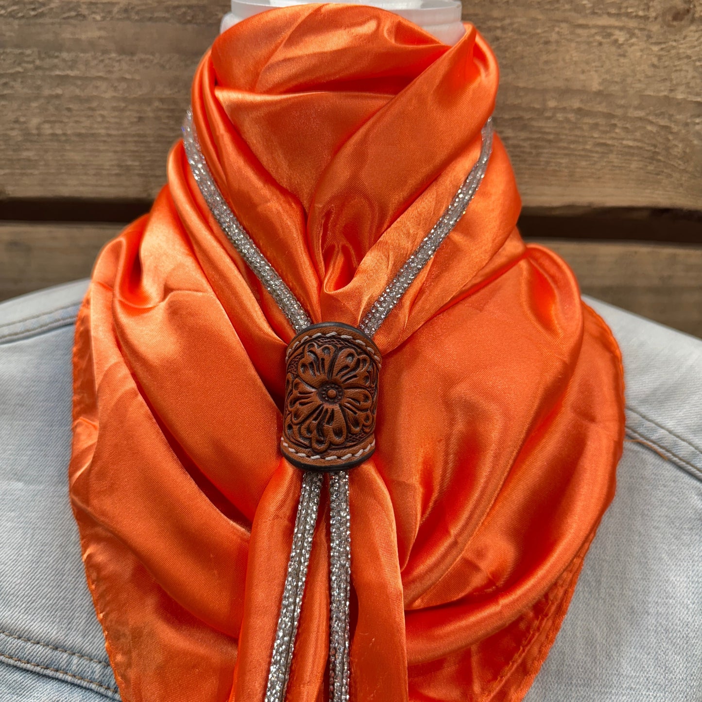 35X35" Solid Orange Wild Rag / Scarf - Leather Slide and Bolo Tie