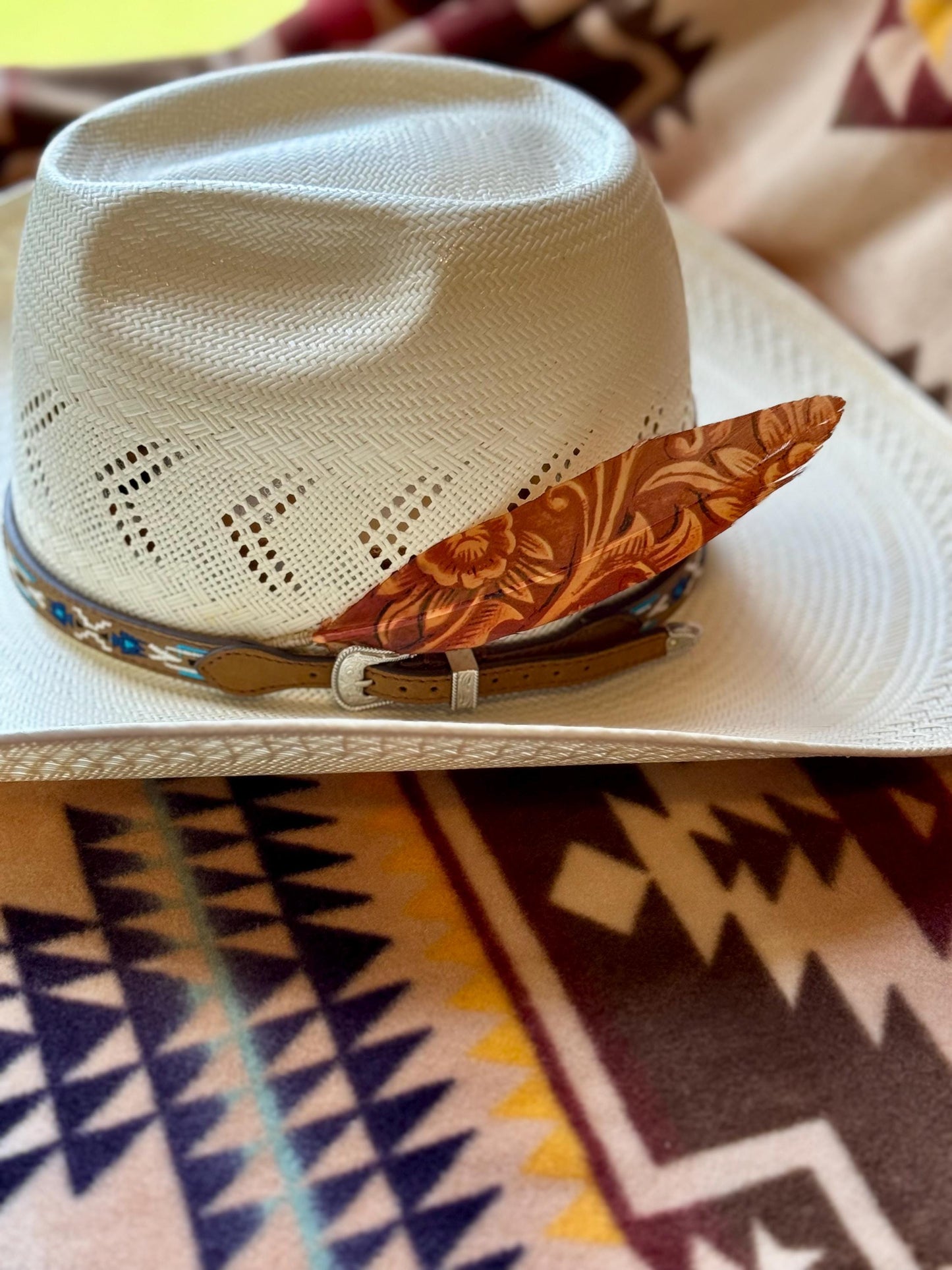 Tooled Scroll Western Hat Feather