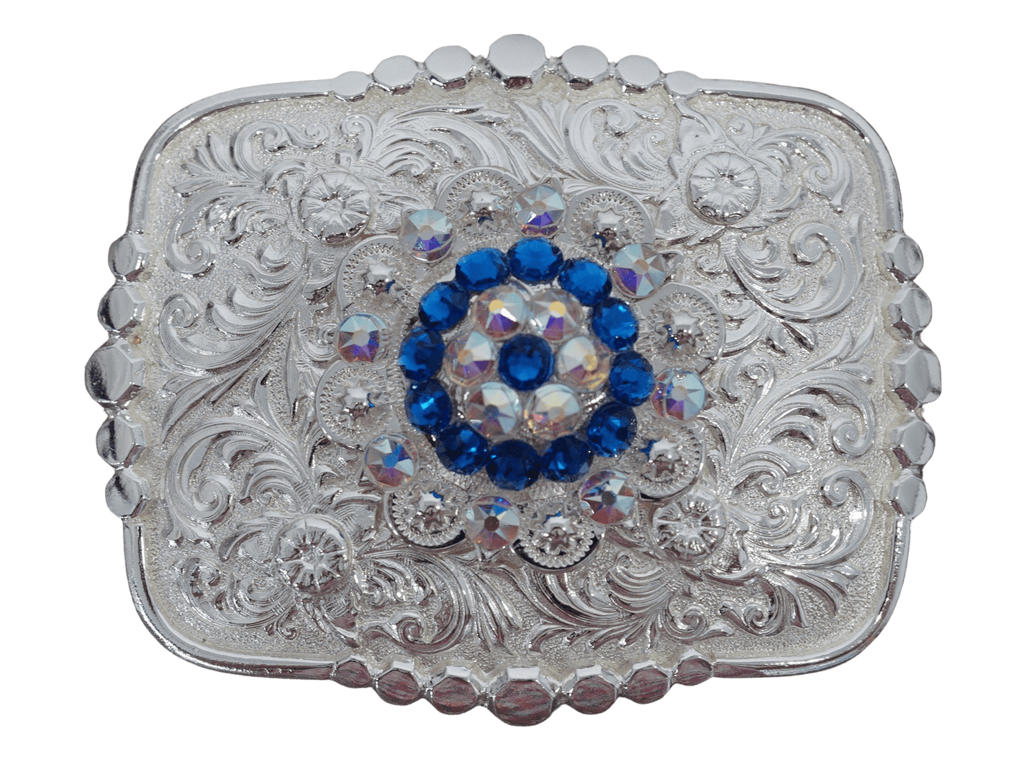 Bright Silver Belt Buckle with Capri & AB European Crystal Concho