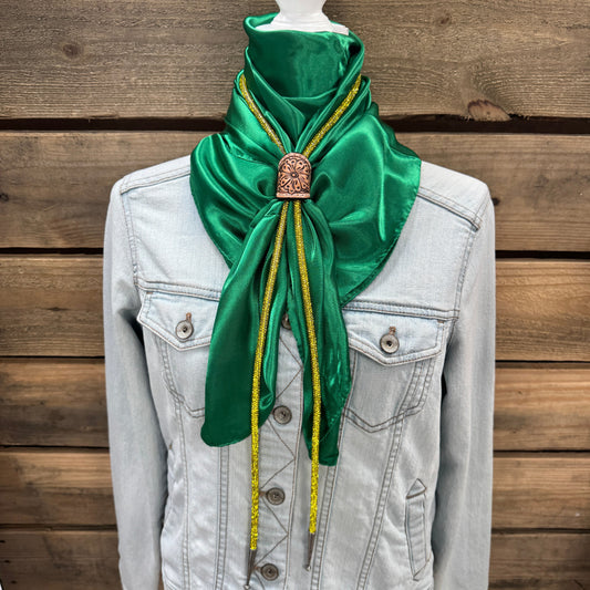 35X35" Solid Green Wild Rag / Scarf - Leather Slide and Bolo Tie