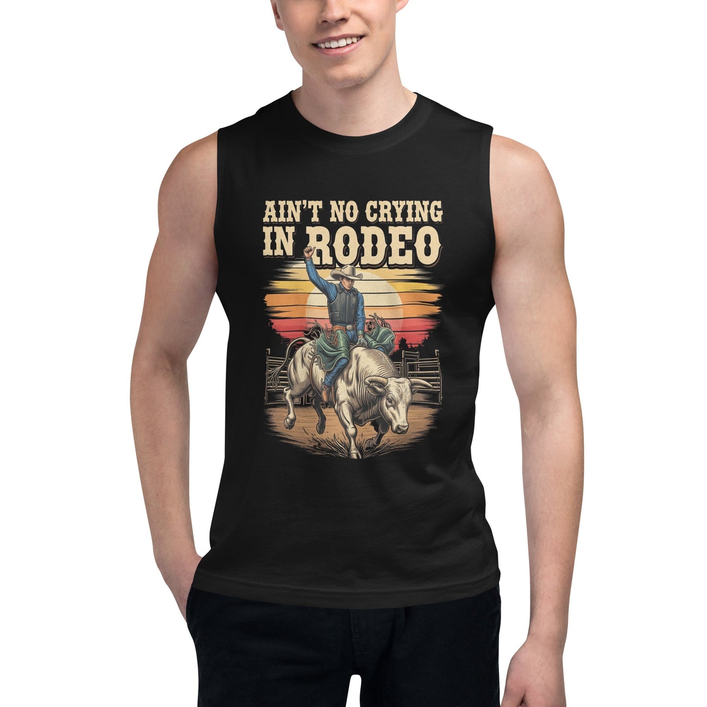 Ain't No Crying In Rodeo Graphic Muscle T-Shirt