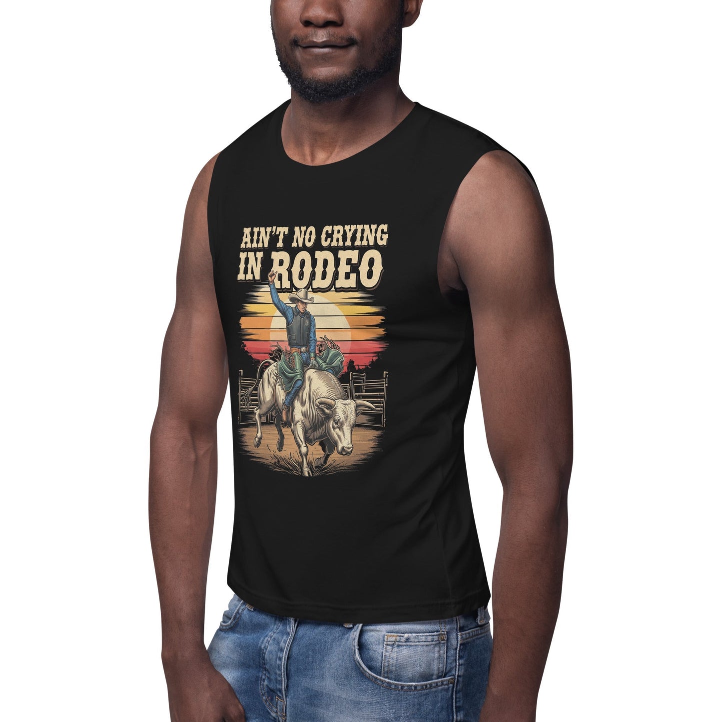 Ain't No Crying In Rodeo Graphic Muscle T-Shirt