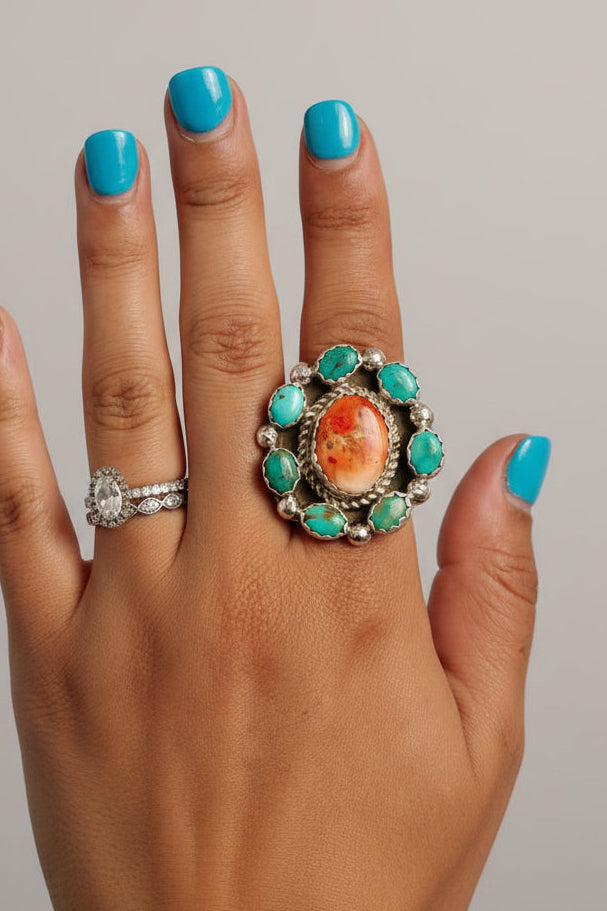 Aledo Spiny Oyster + Turquoise Cluster Ring