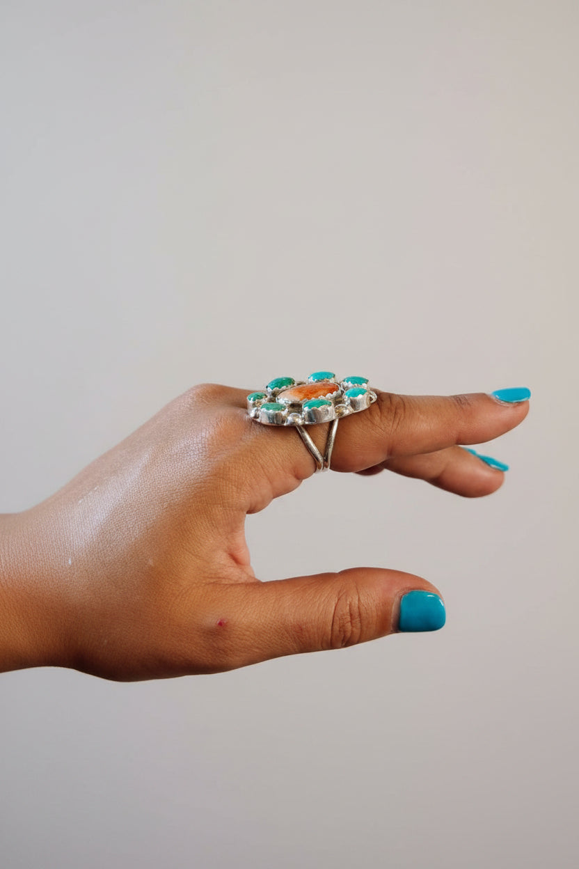 Aledo Spiny Oyster + Turquoise Cluster Ring