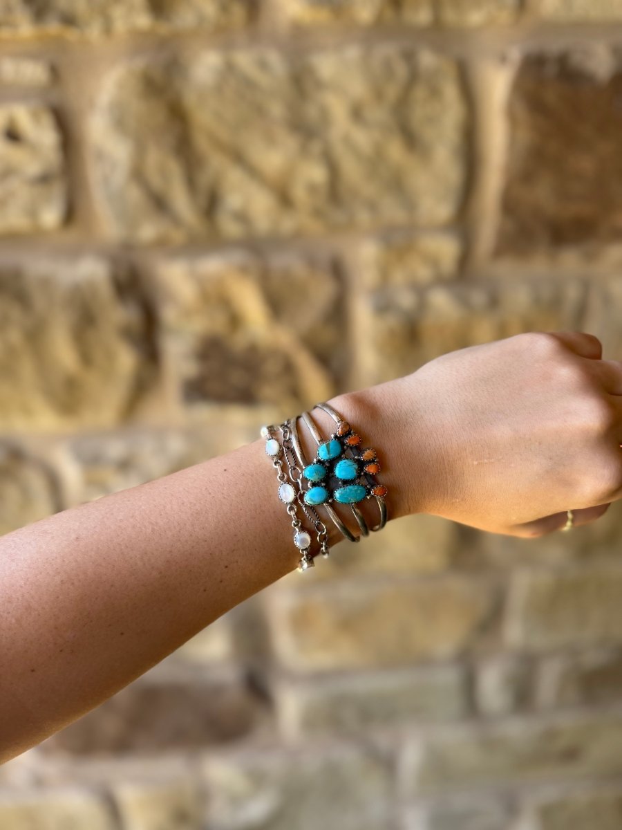 Alvord Turquoise + Apple Coral Cactus Cuff Bracelet