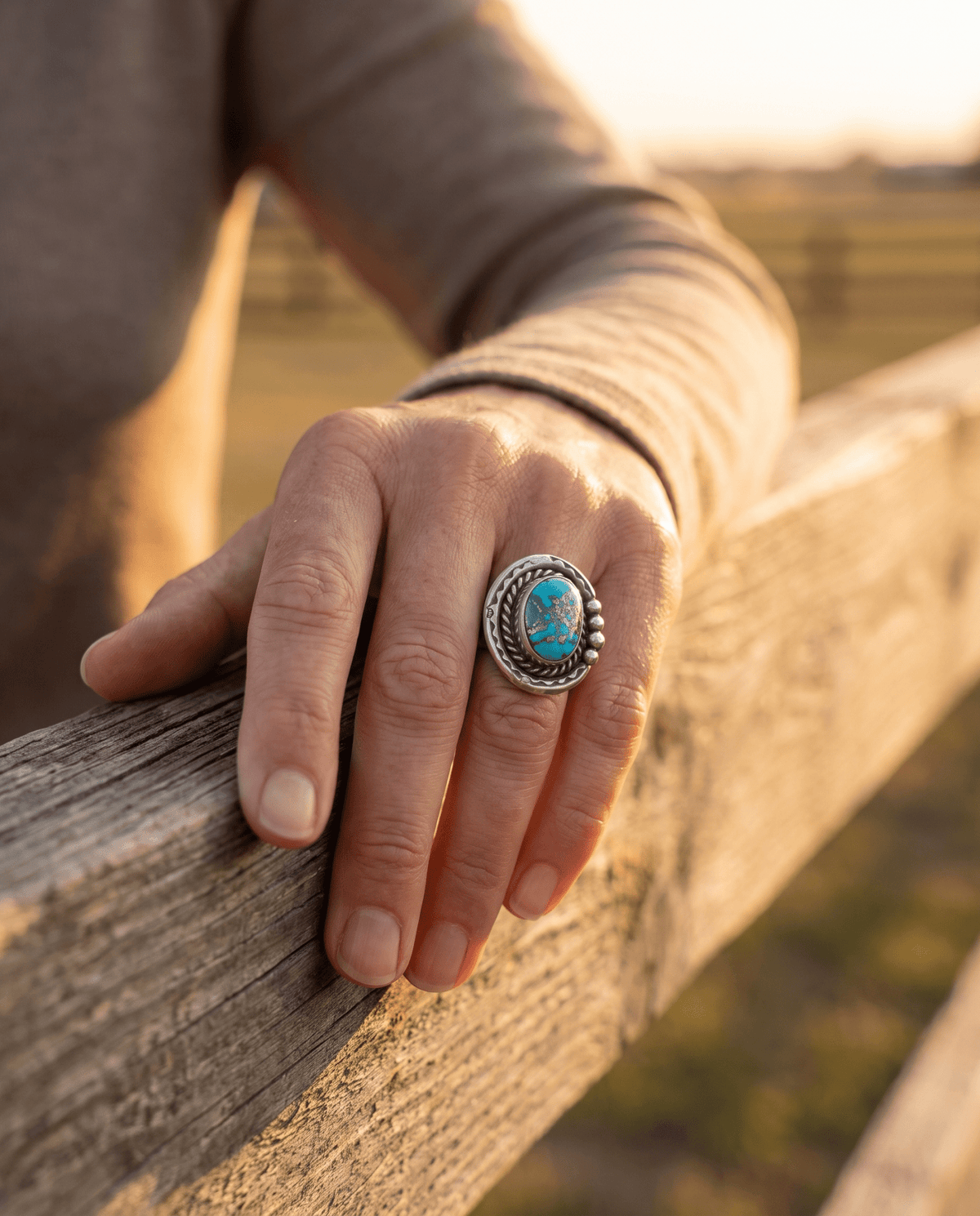 Annie Chapo Signed Vintage Navajo Sterling Turquoise Ring — Size 7 (Pyrite Matrix)