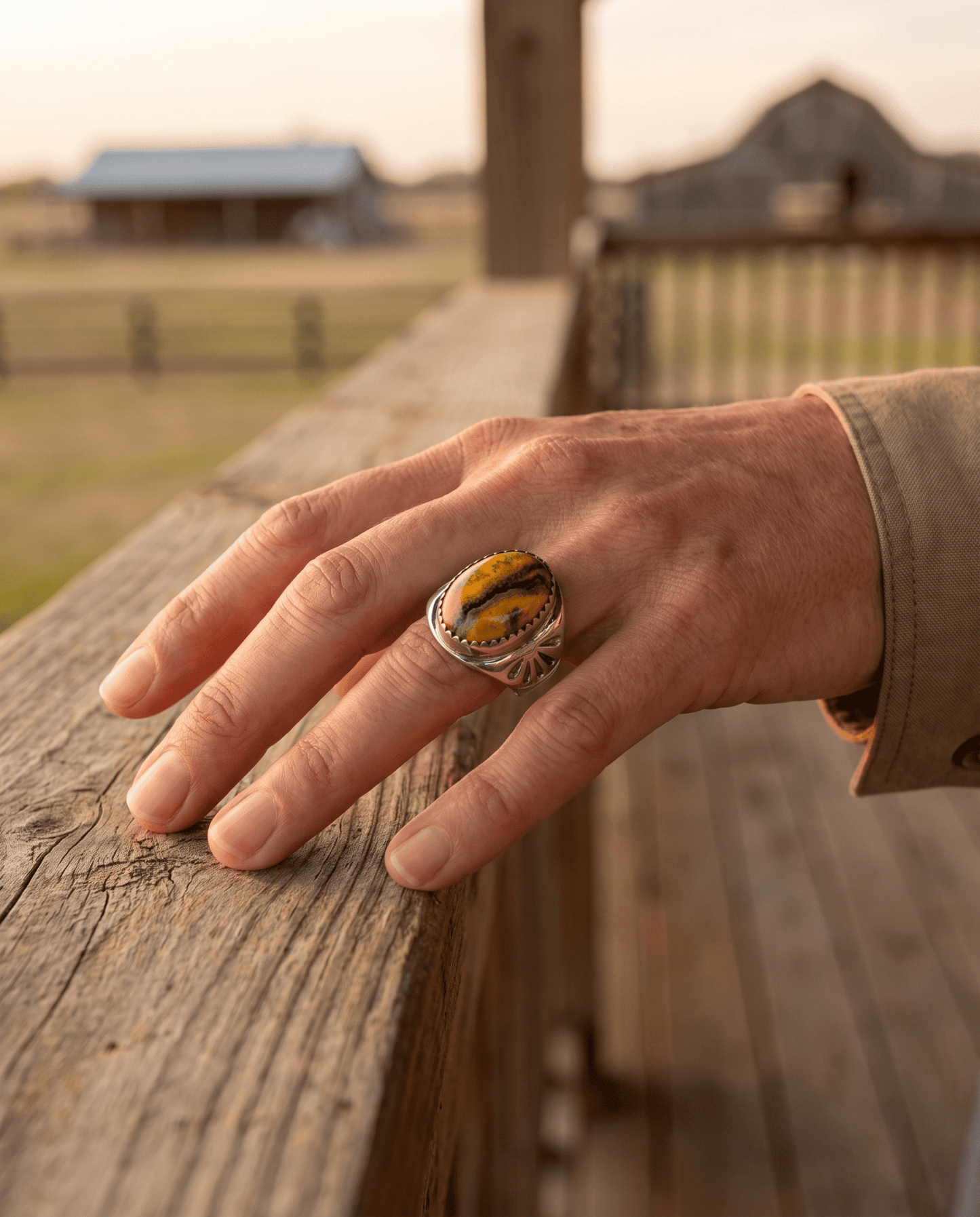 Annie Lincoln Navajo Sterling Silver Bumblebee Jasper Ring — Size 9