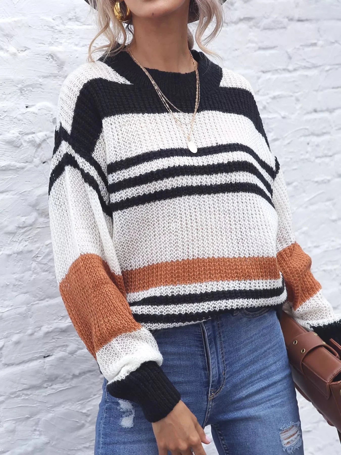 Annie Striped Round Neck Knit Sweater