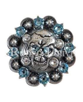 Aqua & Clear Antique Silver 1.75" Skull European Crystal Concho