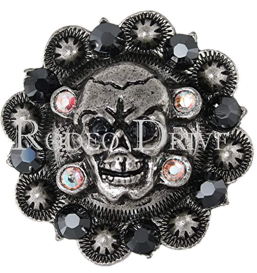 Jet & AB Antique Silver 1.75" Skull European Crystal Concho