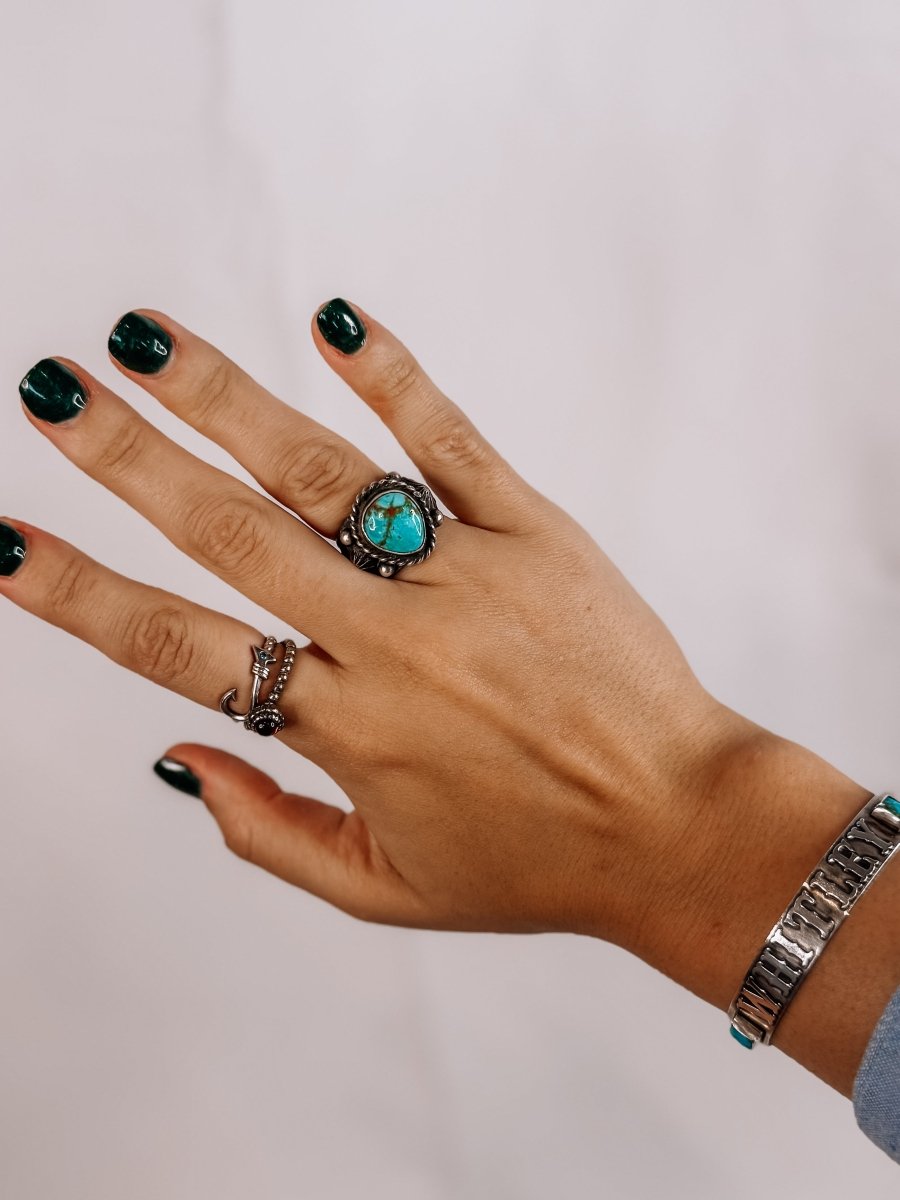 Auburn Cigar Band Turquoise Ring