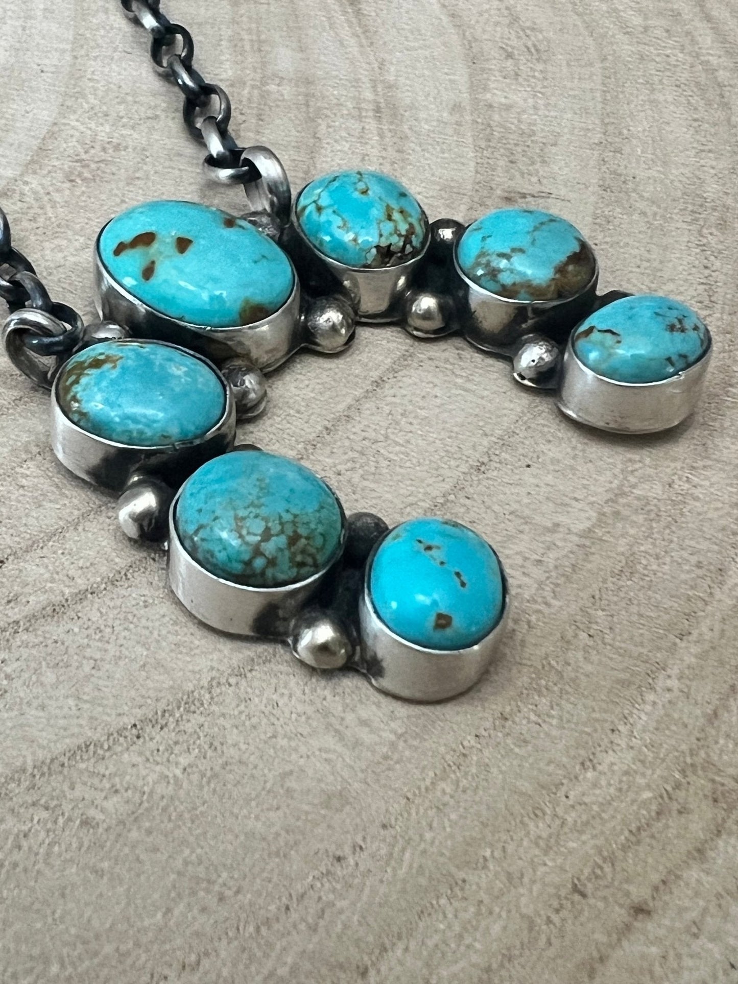 Augustine Largo Navajo Handmade Sterling Silver Kingman Turquoise Naja Necklace — 18" (Signed)