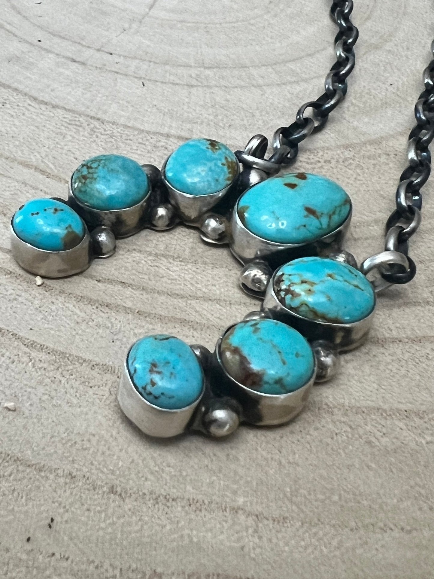 Augustine Largo Navajo Handmade Sterling Silver Kingman Turquoise Naja Necklace — 18" (Signed)