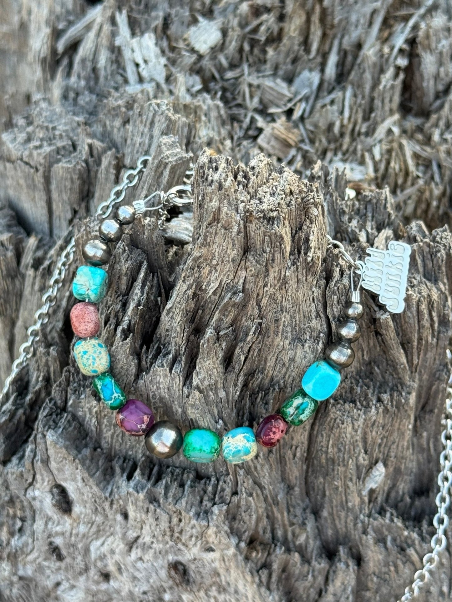 Sterling Silver Jasper Turquoise Bracelet