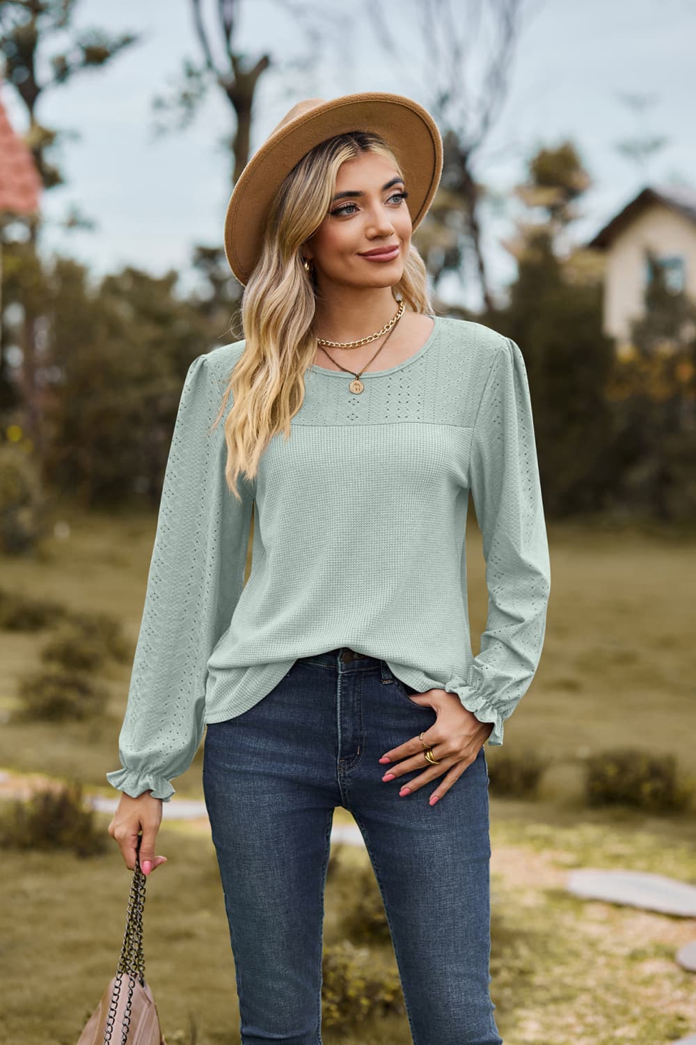 Avery Round Neck Puff Sleeve Blouse