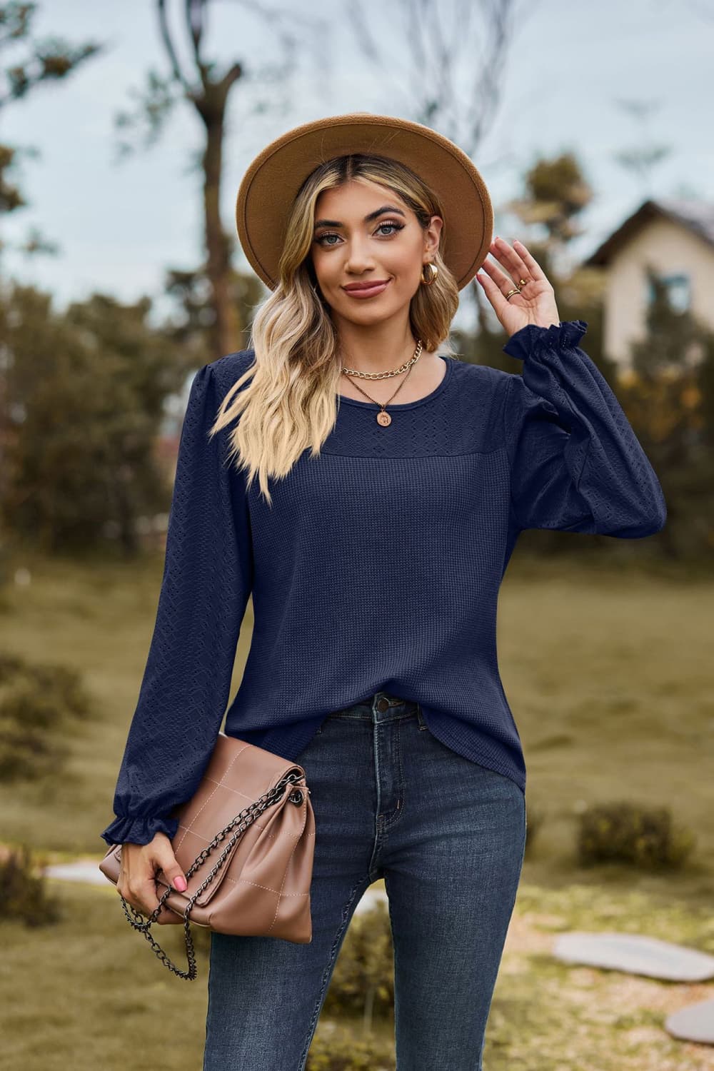 Avery Round Neck Puff Sleeve Blouse