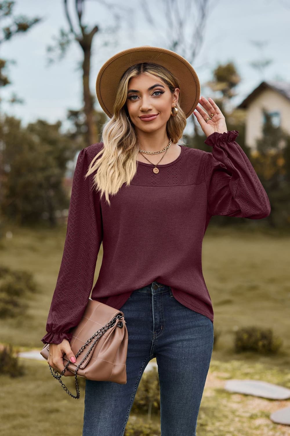 Avery Round Neck Puff Sleeve Blouse