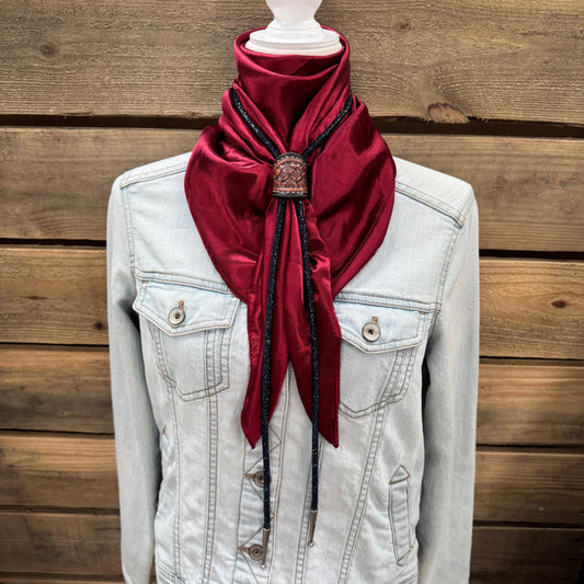 35X35" Solid Burgundy Wild Rag / Scarf - Leather Slide and Bolo Tie