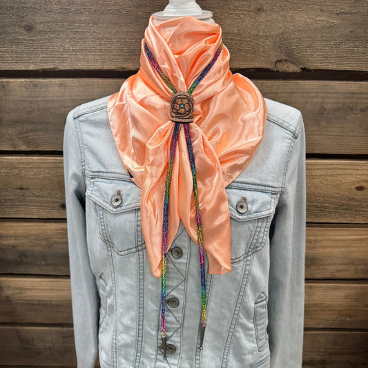 35X35" Solid Peach Wild Rag / Scarf - Leather Slide and Bolo Tie