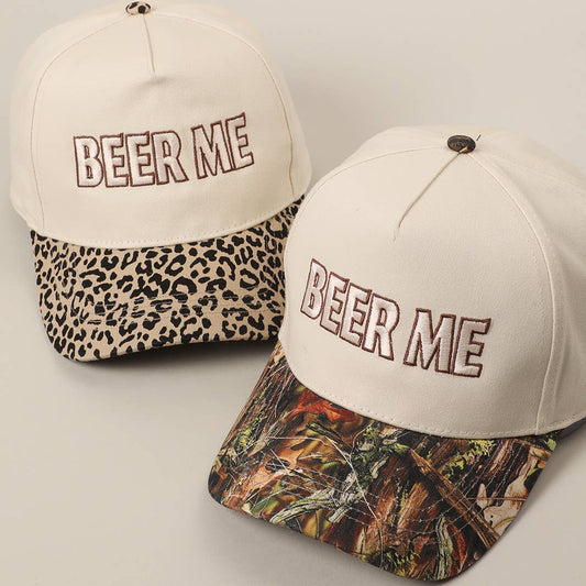 "Beer Me" Embroidered Leopard or Camo Trucker Hat