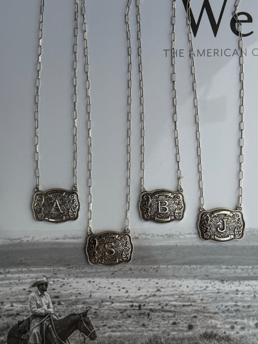Belt Buckle Initial Necklace