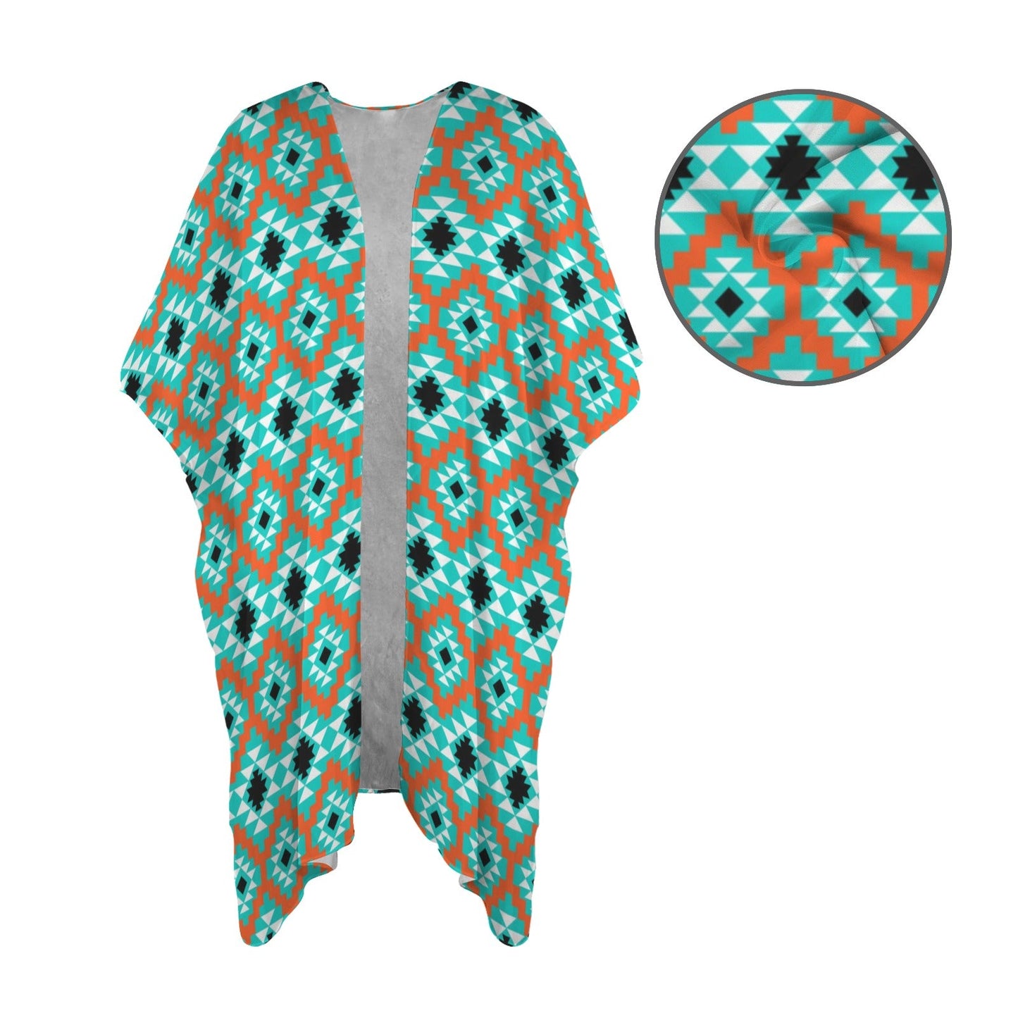 Turquoise Aztec Duster Kimono Coverup