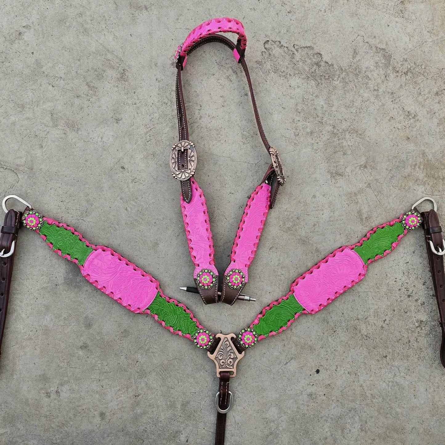 Made to Order Western Tack Set - Pink & Green (BHT077)