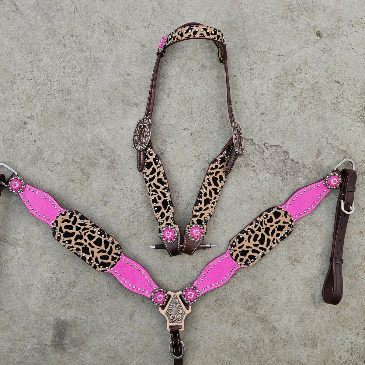 Made to Order Western Tack Set - Pink w/ Cheetah Print (BHT079)
