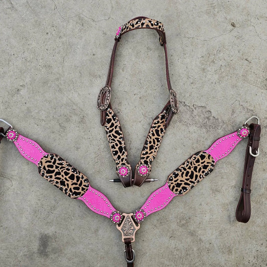 Made to Order Western Tack Set - Pink w/ Cheetah Print (BHT079)