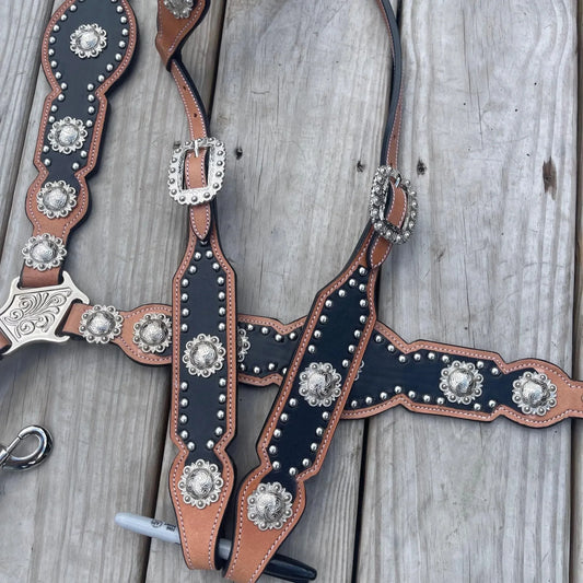 READY TO SHIP Western Tack Set - Black Accent with Tan Leather (BHT098)