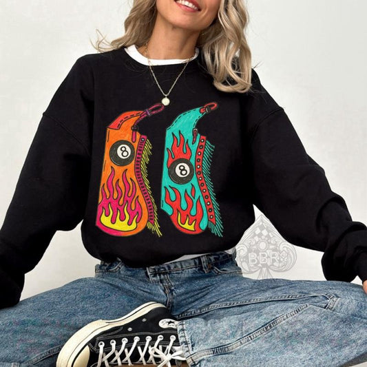 Black - Cowboy Flame Chaps Graphic Tee & Crewneck