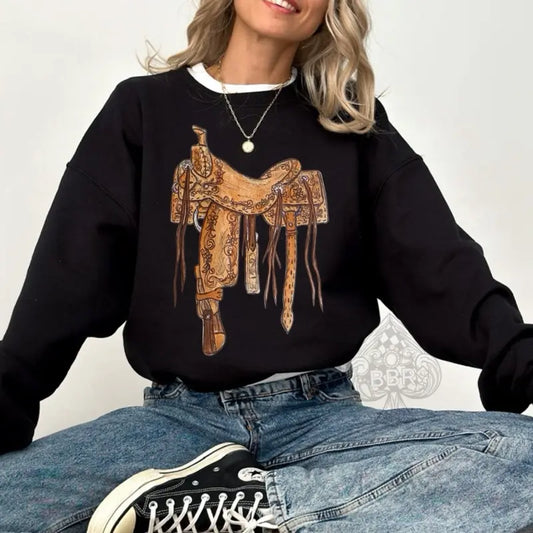 Black - Tooled Saddle Graphic Tee & Crewneck