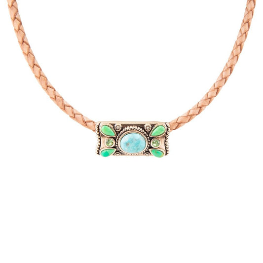 Legacy Lime Green and Blue Turquoise Braided Leather Necklace