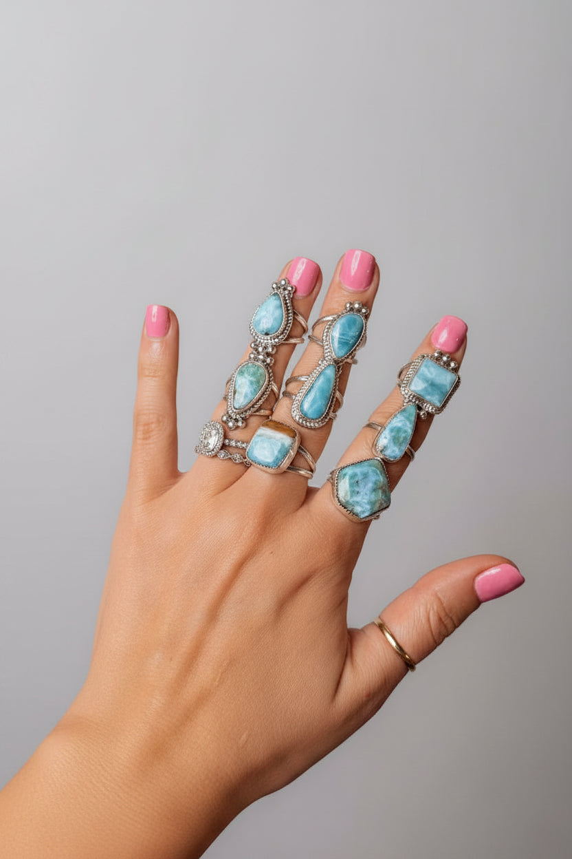 Blue Skies Larimar Rings