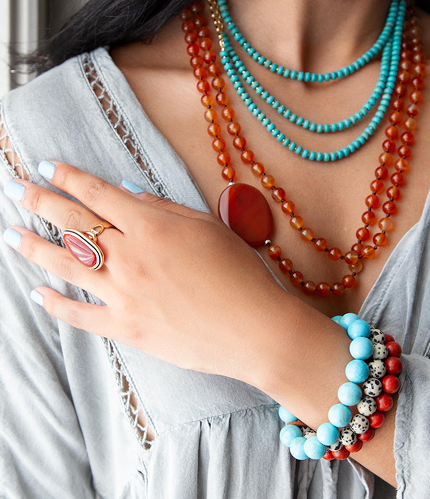 Blue Turquoise Magnesite Golden Necklace