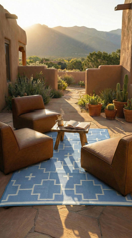 BLUE + IVORY - 6ft x 9ft - RANCH RUGS  -LAJITAS DESIGN-