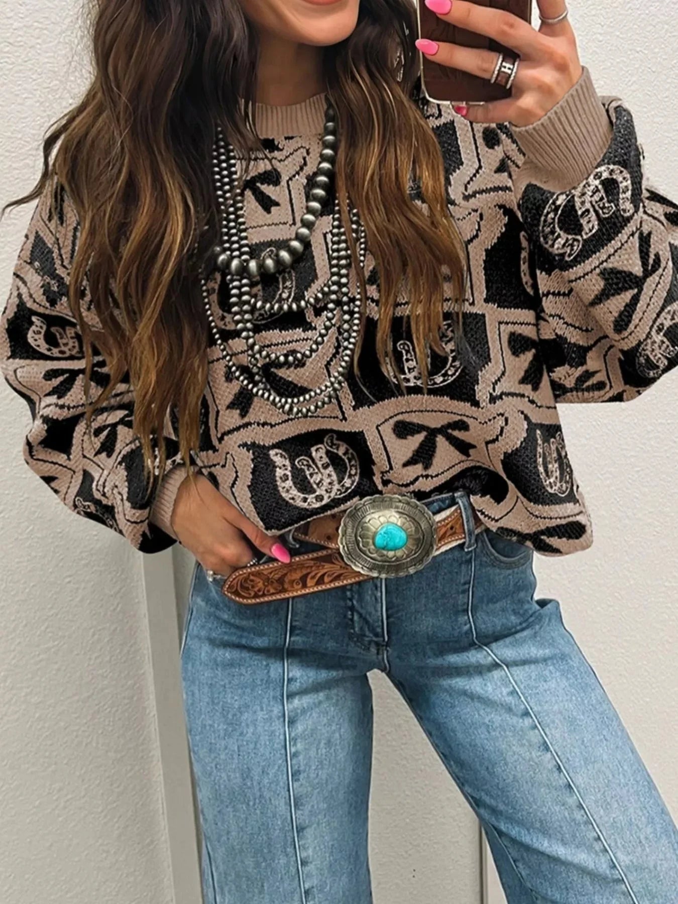 Bows & Horseshoes Pattern Sweater