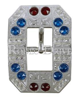 Red White & Blue Bright Silver European Crystal Square Cart Buckle