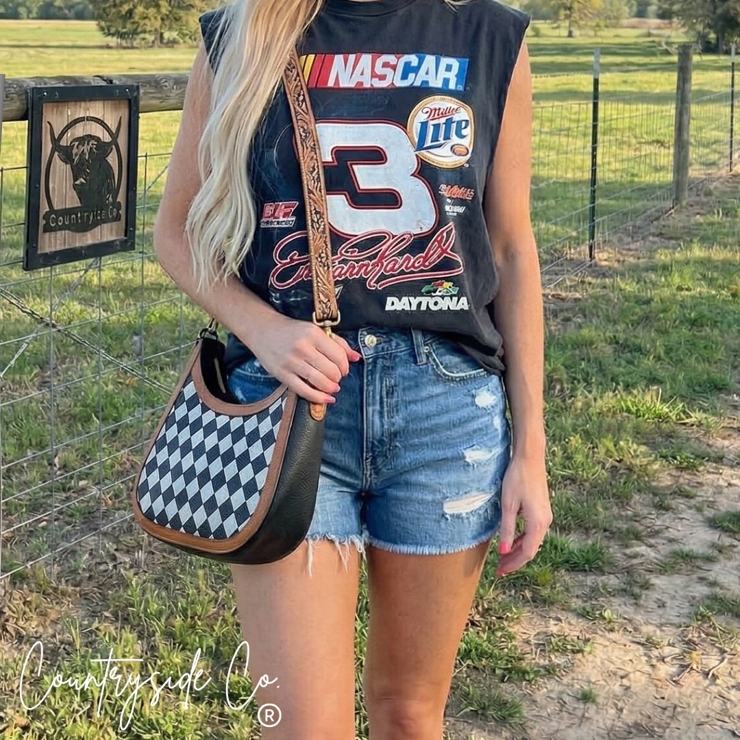 Brim Checkered Leather Conceal Carry Purse