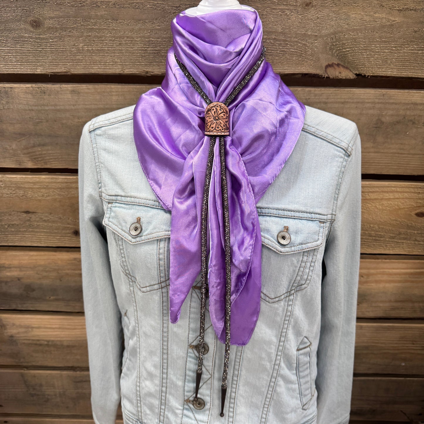 35X35" Solid Lavender Wild Rag / Scarf - Leather Slide and Bolo Tie