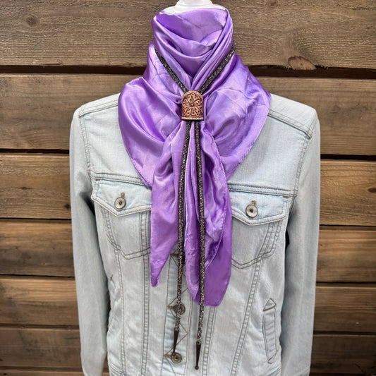 35X35" Solid Lavender Wild Rag / Scarf - Leather Slide and Bolo Tie