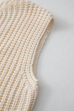 White Knit Side Pockets Sweater Vest