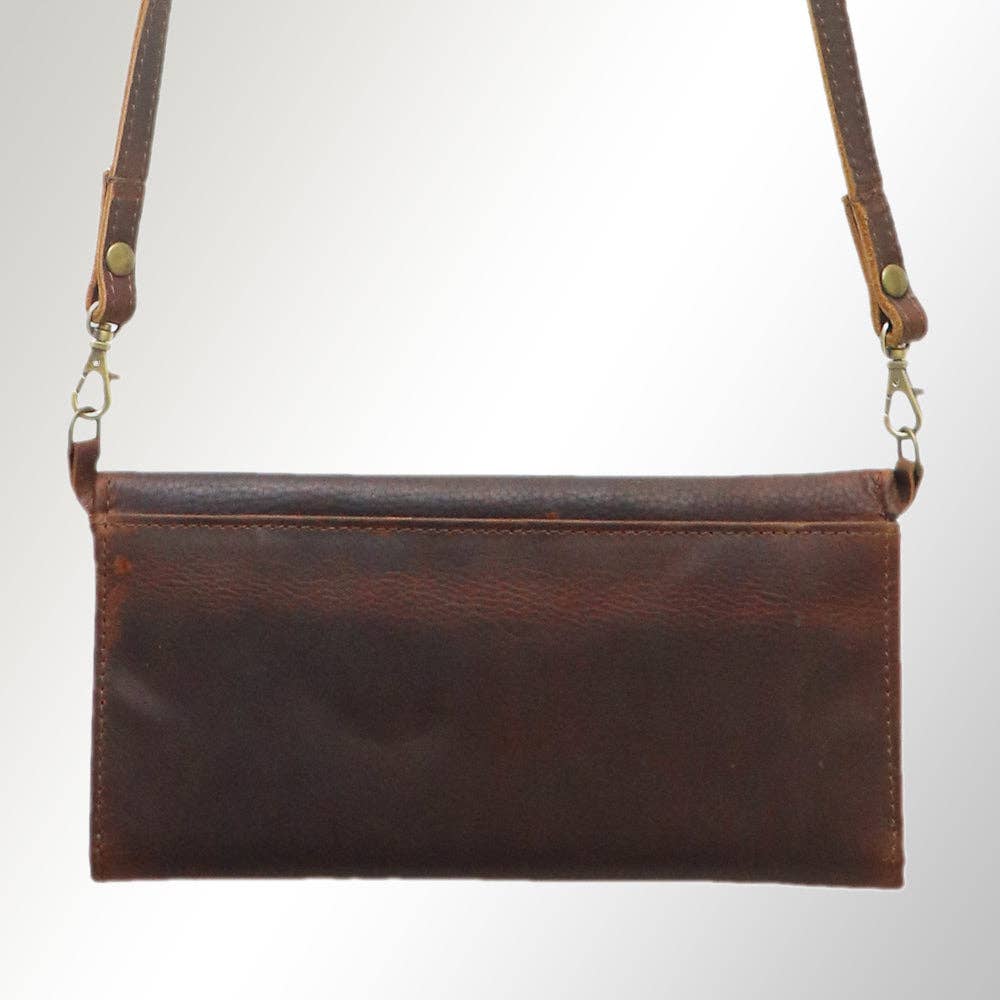 Western Cactus Fields Hand-Tooled Genuine Leather Bag/Wallet Hybrid — Vegetable Tanned American Leather