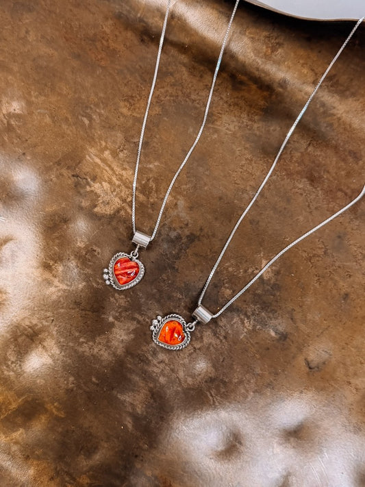 Calhoun Orange Spiny Oyster Heart Necklace